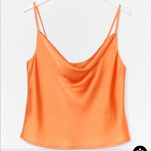 nastygal orange cowl neck top
